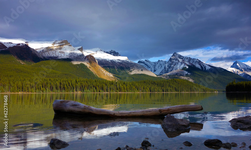 Sunset in Maligne lake, Jasper national park, Canada photo