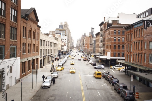 Street and architecture in New York with vanishing point