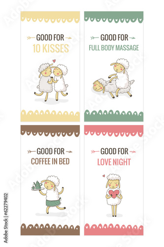 Valentine's Day coupons with cute sheeps in love