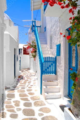 Piękne białe ulice Mykonos, Grecja