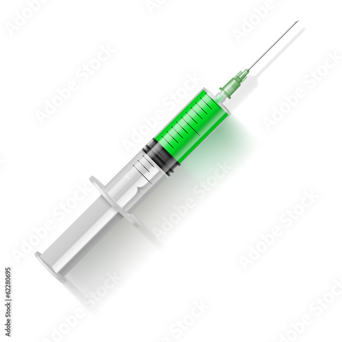 Syringe with green liquid
