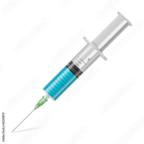 Syringe with blue liquid photo