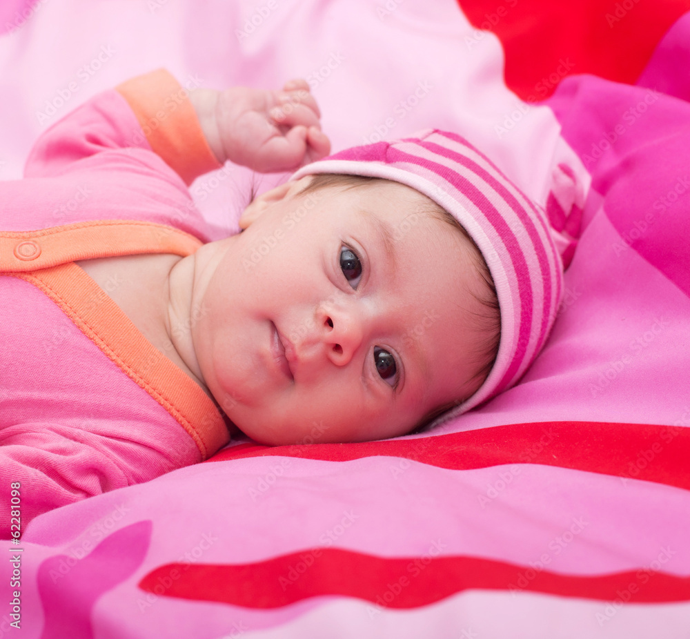 Beautiful baby girl on pink background Beautiful baby girl on pink background