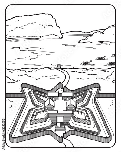 Vector Art Coloring Book Fort Along River