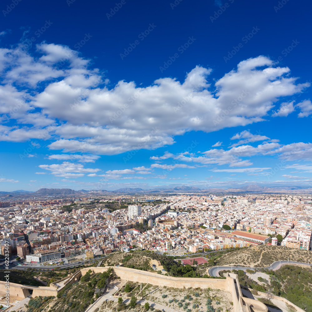 Alicante skyline aerial from Santa Barbara Castle Spain
