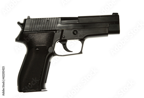 Valokuvatapetti Black hand gun isolated on white