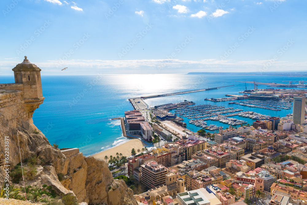 Alicante skyline aerial from Santa Barbara Castle Spain - obrazy, fototapety, plakaty 