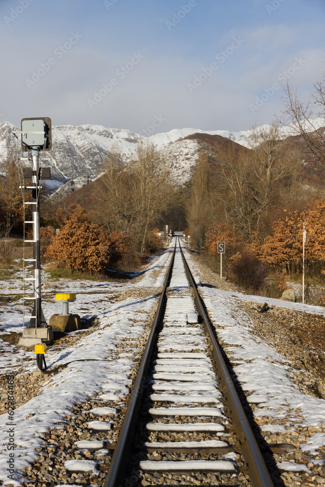 Fototapeta premium Via Train in Landscape with Snow