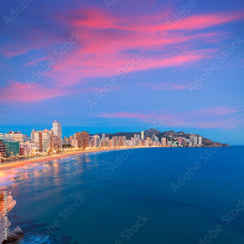 Benidorm sunset Alicante playa de Levante beach sunset in spain