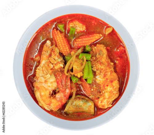 Shrimp  Curry  spicy Thai food n bowl on white background