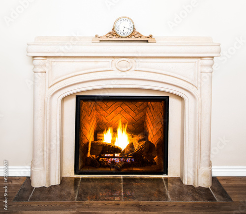 Luxurious White Marble Fireplace and empty wall