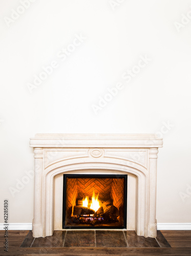 Luxurious White Marble Fireplace and empty wall