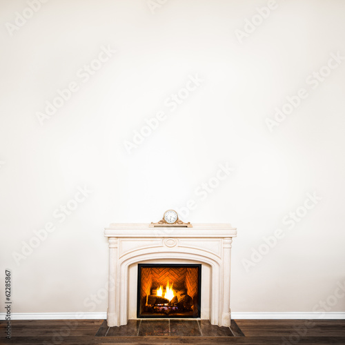 Luxurious White Marble Fireplace and empty wall