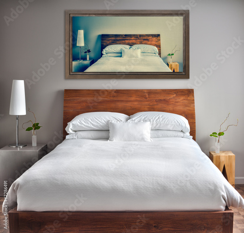 Clean and Modern Bedroom with fun Canvas on the Wall