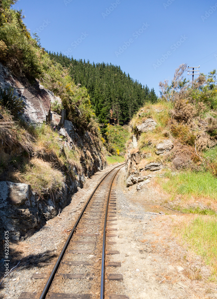 Fototapeta premium Railway track up Taieri Gorge New Zealand