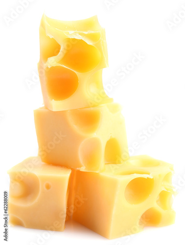 Pieces of cheese, isolated on white