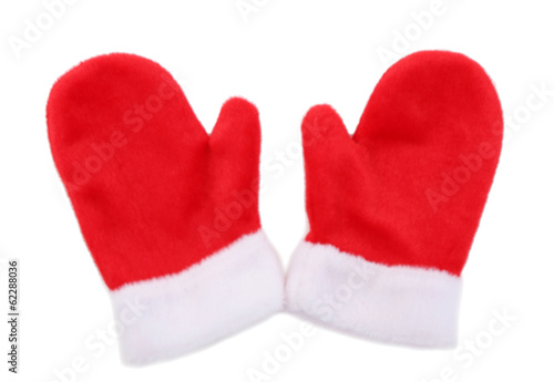 Christmas red gloves, isolated on white