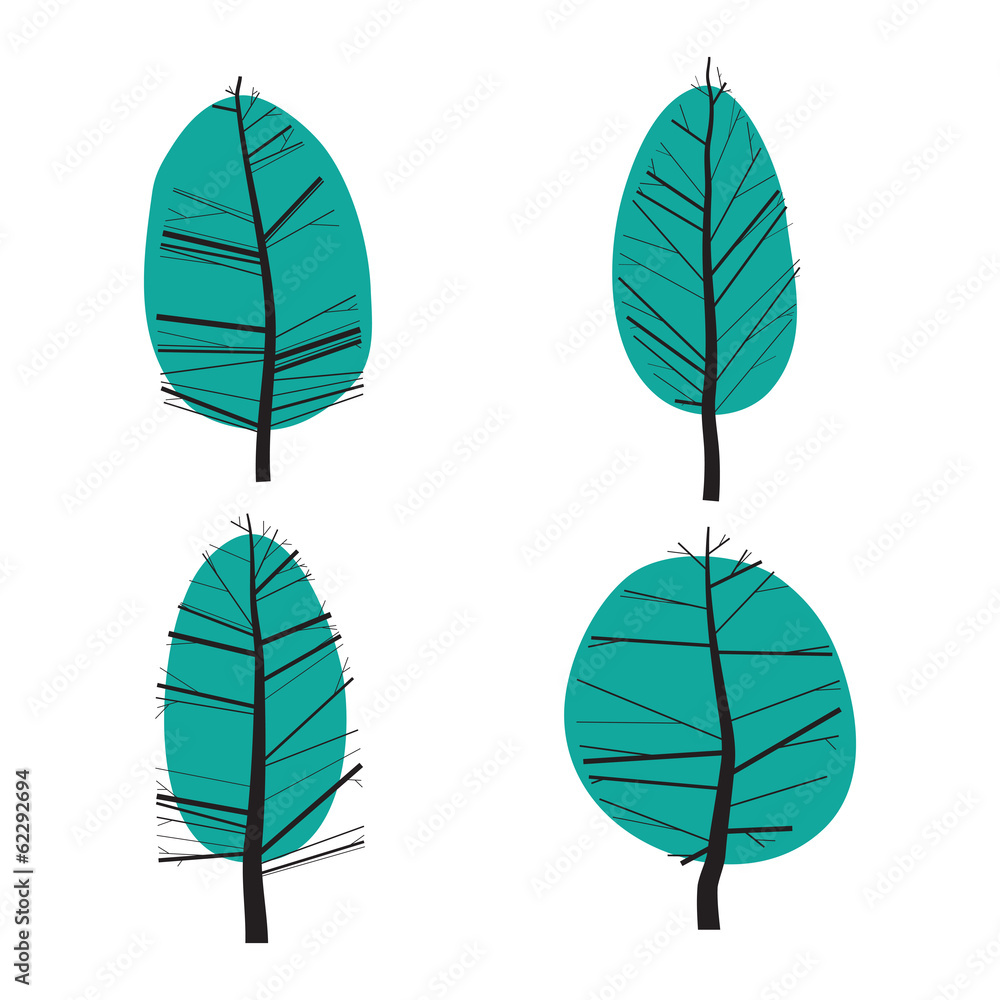 Set of abstract  stylized illustration of  trees