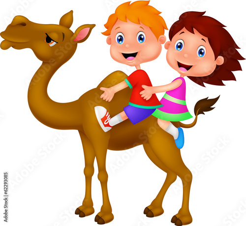 Boy and girl riding camel