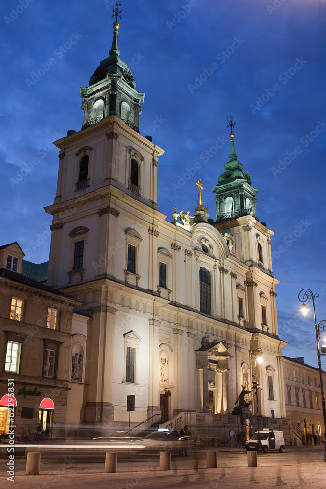 Church of the Holy Cross at Night in Warsaw