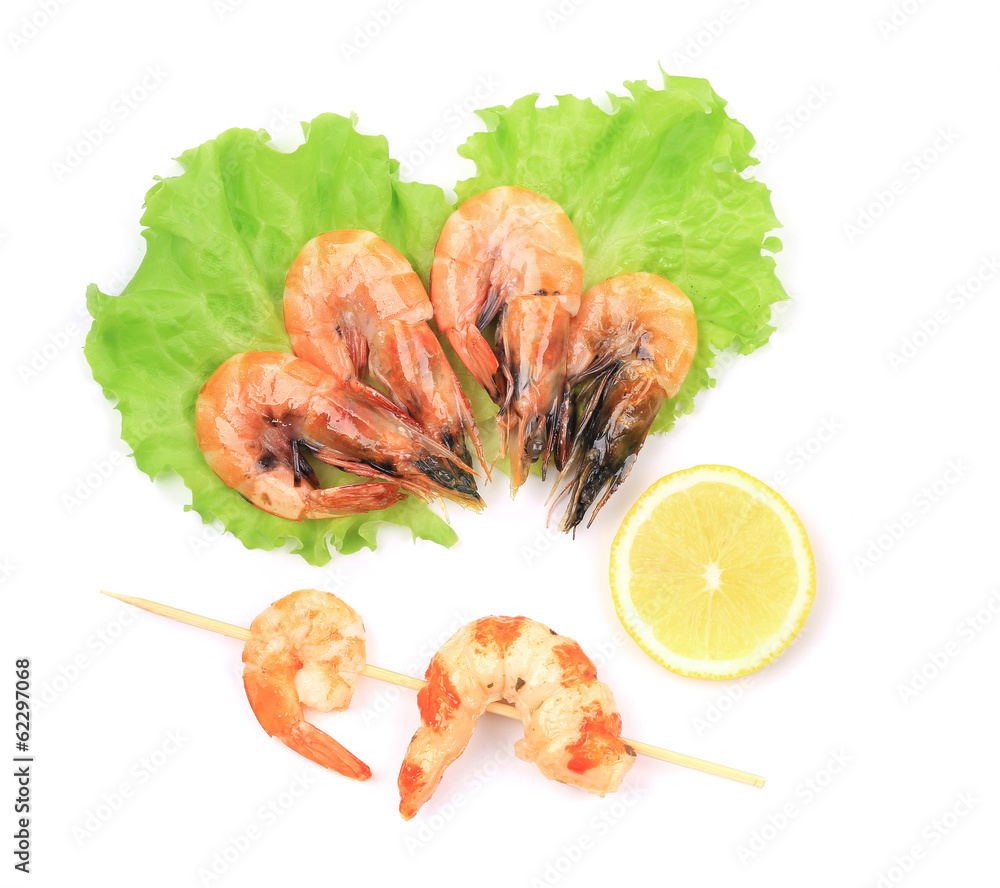 Four fresh boiled shrimps. Four fresh boiled shrimps.