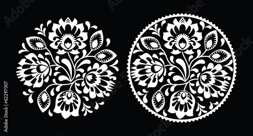 Folk embroidery with flowers - traditional polish pattern white