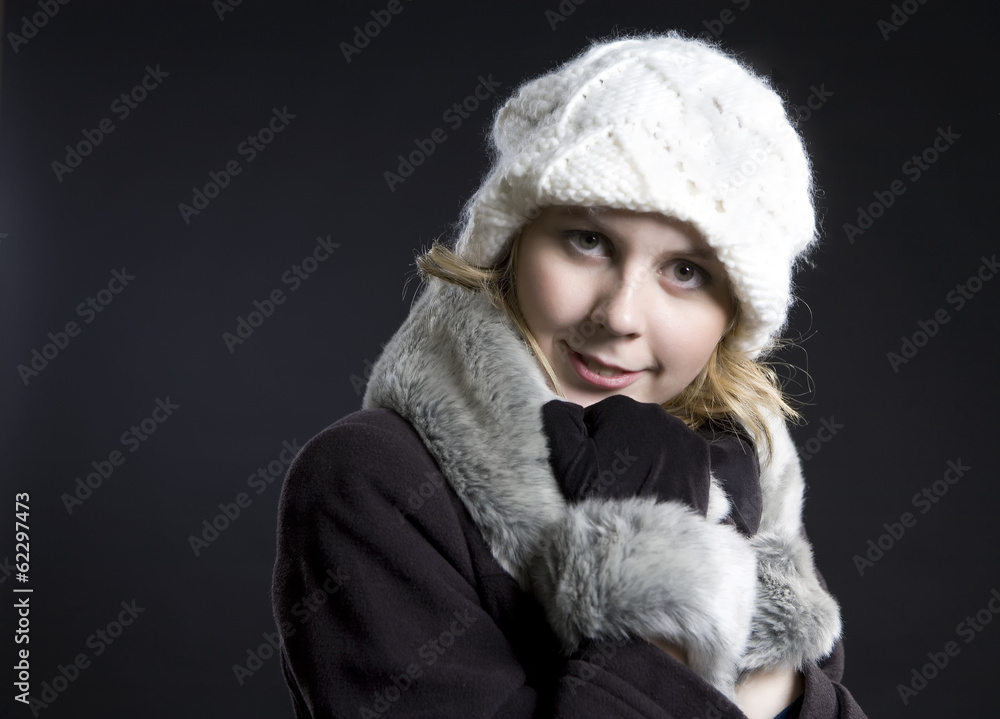 Girl in studio, black background. Girl in studio, black background.