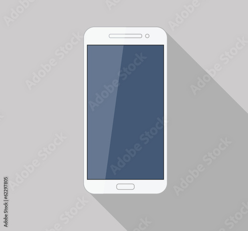 Flat white mobile phone modern stylish long shadow