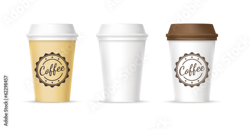 White, yellow, brown cups of coffee icons