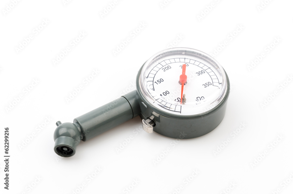 Tire pressure gauge isolated white background