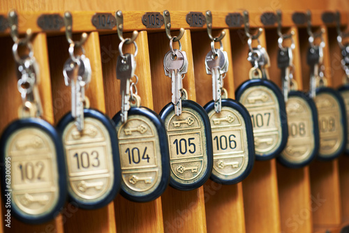 hotel keys in cabinet