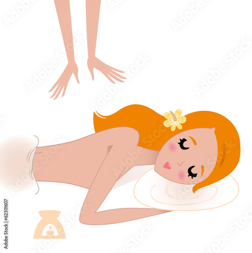 Body care: Spa girl enjoying massage isolated on white