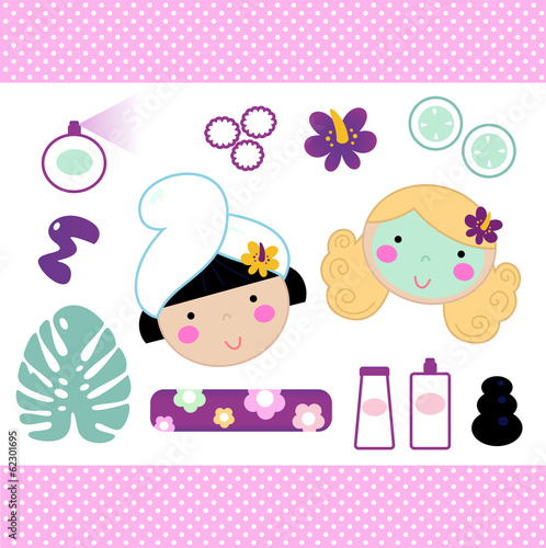 Cute spa set elements with beautiful girls ( pink )