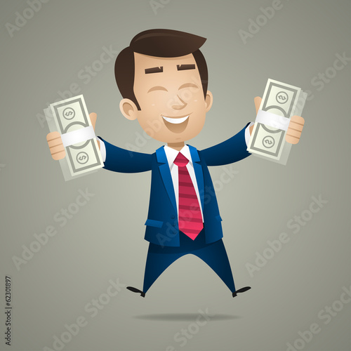 Businessman holds in hand dollar banknotes