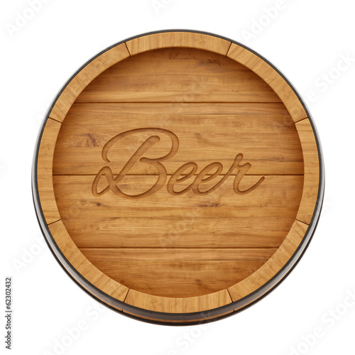 render of a beer barrel from top view, isolated on white