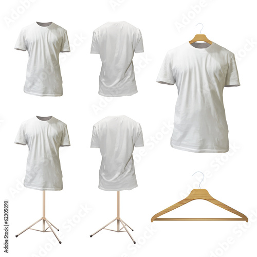 Set of empty white shirt design. Realistic vector illustration.