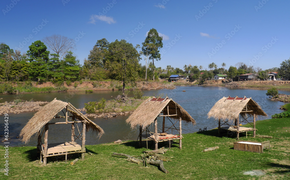 dwelling close to a river, Tad Lo, laos dwelling close to a river, Tad Lo, laos