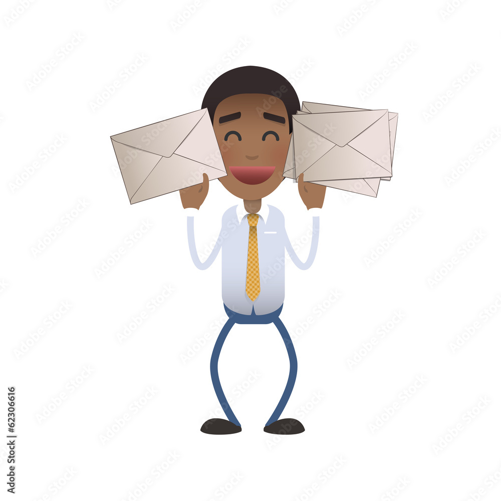 Businessman holding an envelope over white background