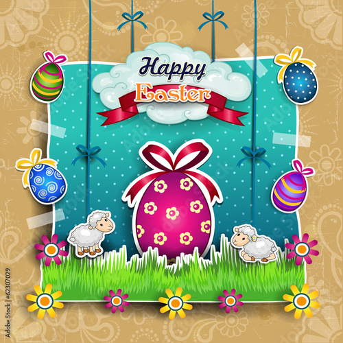 Easter egg with cartoon sheep