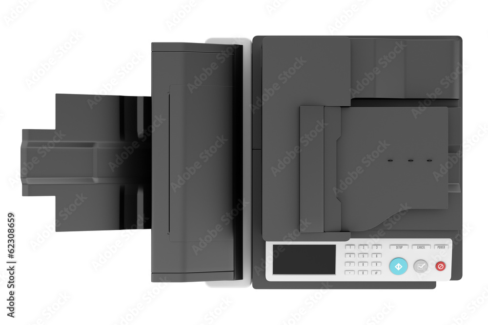 top view of modern office multifunction printer isolated on whit top view of modern office multifunction printer isolated on whit