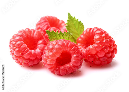 Ripe raspberry with leaves