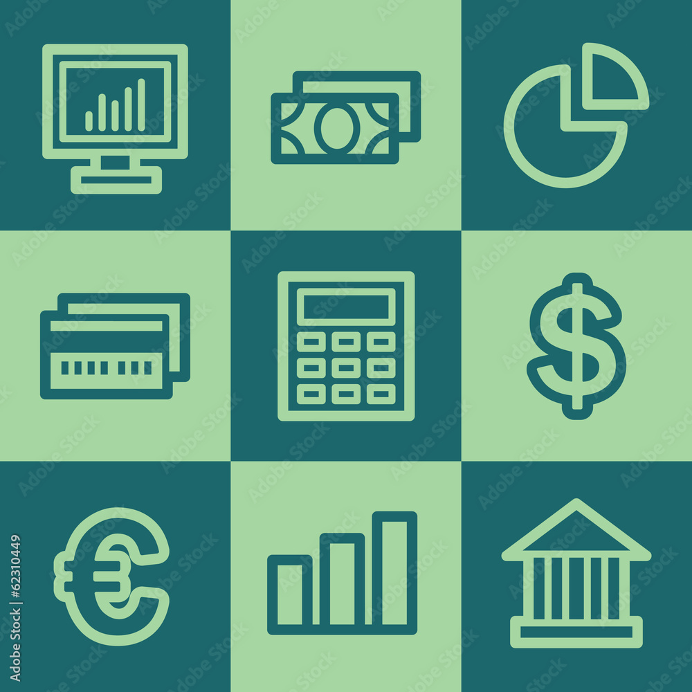 Finance web icon set 1, green square buttons set Finance web icon set 1, green square buttons set