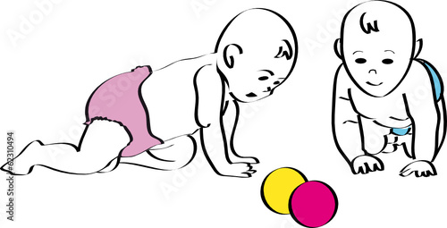 Zwei Babies mit Bällen