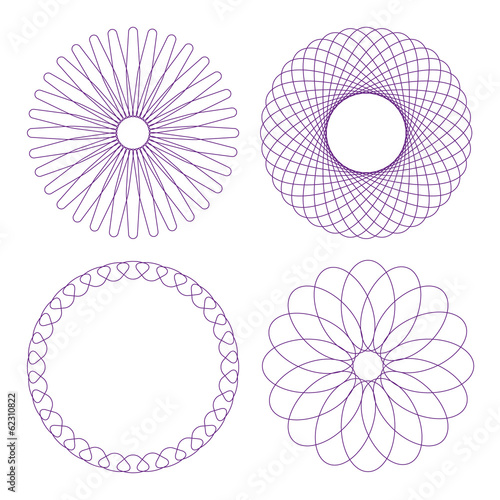 Vector guilloche rosettes collection. Diploma design elements.
