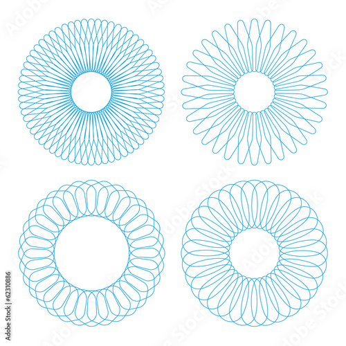 Vector guilloche rosettes collection. Diploma design elements.