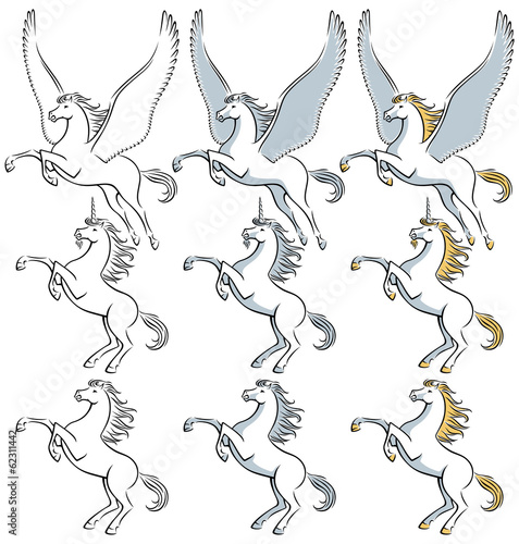 Pegasus Unicorn Stallion Line Art