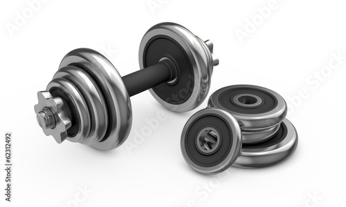 Metal dumbbell isolated on white background