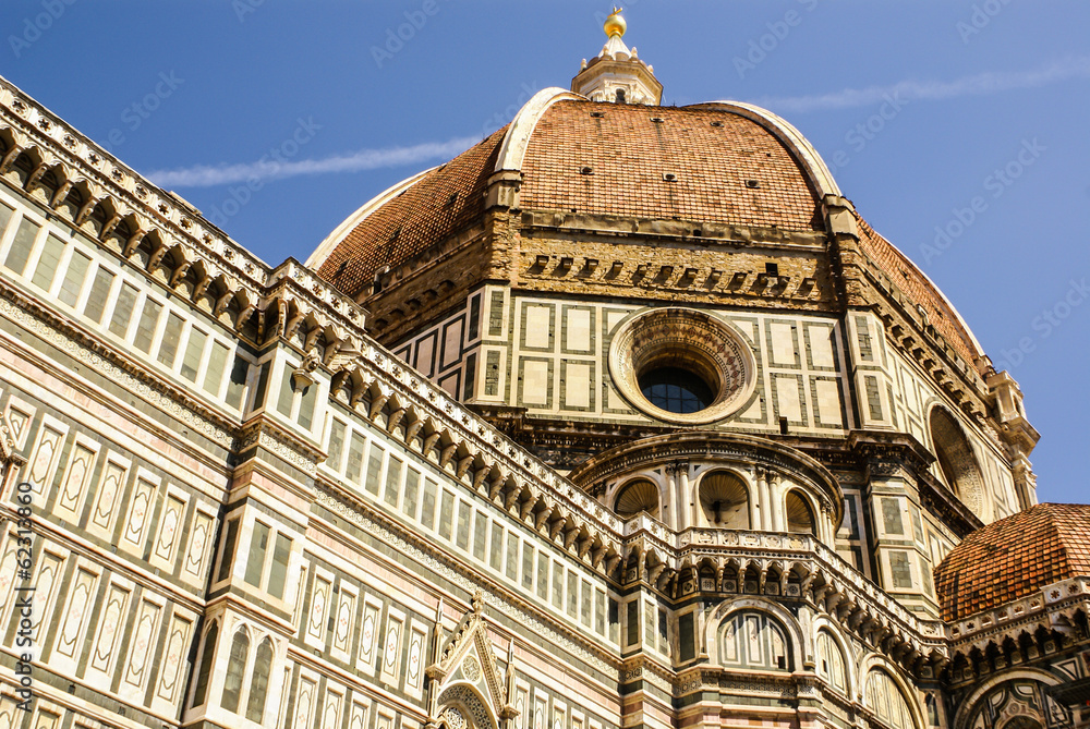 Ornate facade of the Duomo of Florence, Italy