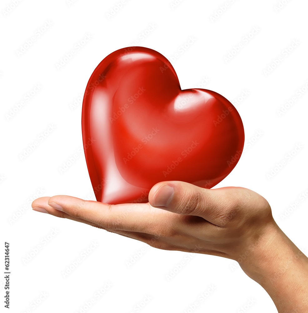 Man's hand holding a heart on palm, viewed from a side. Man's hand holding a heart on palm, viewed from a side.