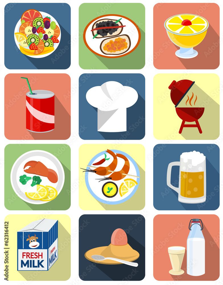 Plakat Flat icons for food